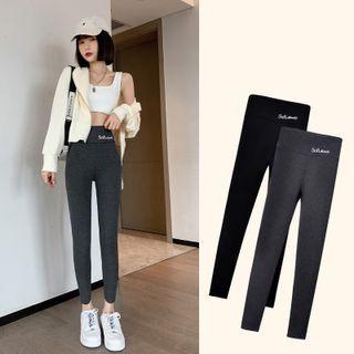 High-waist Letter Embroidered Leggings / Set Of 2