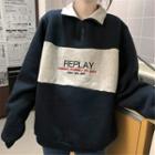 Mock-neck Two Tone Long-sleeve Lettering Sweatshirt