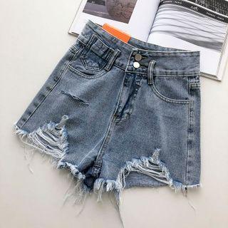 High-waist Ripped A-line Shorts