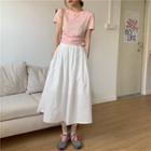 Short-sleeve Shirred T-shirt / Midi A-line Skirt