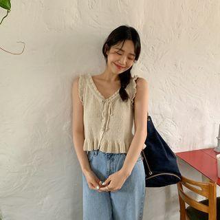 Frilled Linen Blend Knit Vest