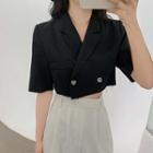 Double-breasted Short-sleeve Blazer / Plain High-waist Shorts