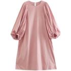 Puff-sleeve Plain Smock Dress