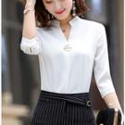 Elbow-sleeve Work Blouse / Pencil Skirt / Dress Pants / Set