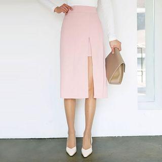 Deep-slit Midi A-line Skirt