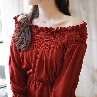 Long-sleeve Smocked A-line Dress