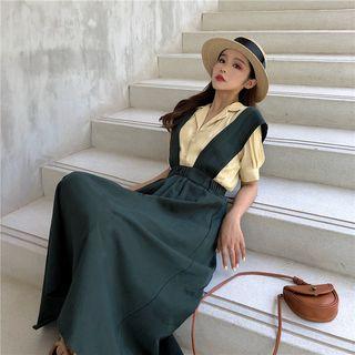 Short-sleeve V-neck Blouse Yellow - Shirt - One Size