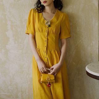 U-neck Short Sleeve Midi Dress