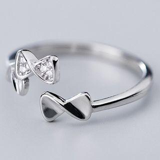 925 Sterling Silver Rhinestone Bow Open Ring Ring - As Shown In Figure - One Size
