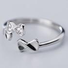925 Sterling Silver Rhinestone Bow Open Ring Ring - As Shown In Figure - One Size