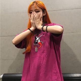 Elbow-sleeve Meramid Embroidery T-shirt As Shown In Figure - One Size