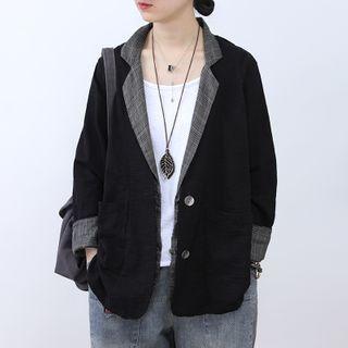 Single Breasted Plaid Trim Blazer