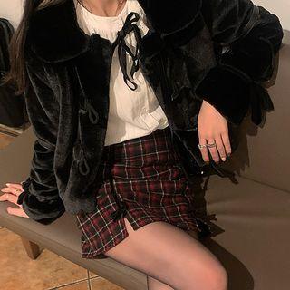 Blouse / Plaid A-line Skirt / Cardigan