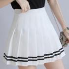 Striped Pleated A-line Mini Skirt