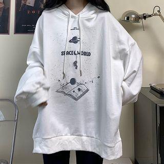 Planet Print Lettering Hoodie