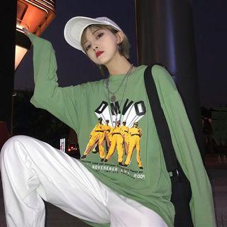 Long-sleeve Print T-shirt Green - One Size