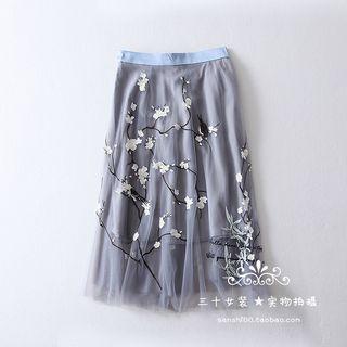 Midi Embroidered Mesh Skirt