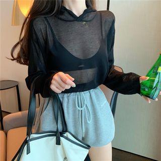 Plain Knit Long-sleeve Hooded Top