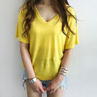 V-neck M Lange Linen Blend T-shirt