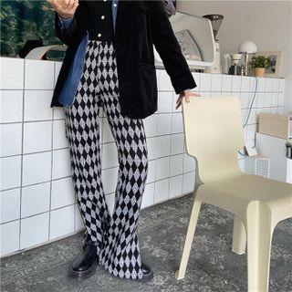 Argyle Print Boot-cut Pants