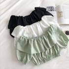 Plain Off-shoulder Ruffled-trim Short-sleeve Top