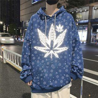 Long-sleeve Reflective Leaf Printed Hoodie