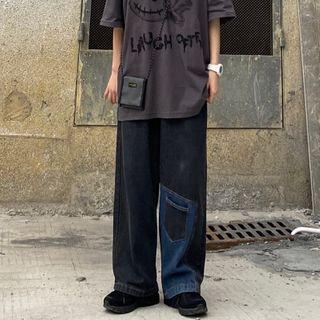 Contrast Pocket Panel Straight-cut Jeans