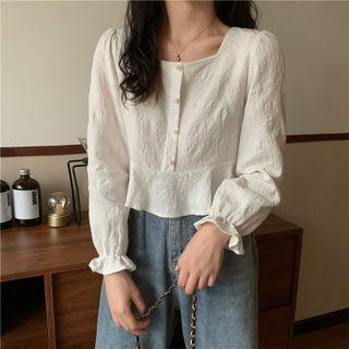 Faux Pearl Cropped Blouse