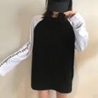 Long-sleeve Letter Raglan T-shirt Black & White - One Size