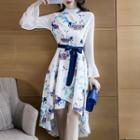 Bell-sleeve High-low Floral Dress