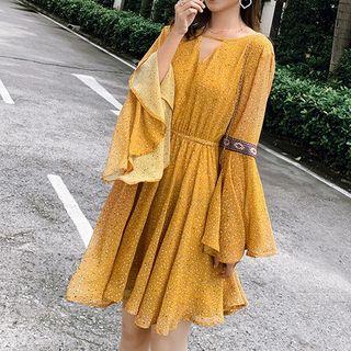 Long-sleeve Pattern Panel Mini Dress
