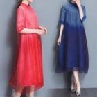 Gradient Elbow-sleeve Organza Dress