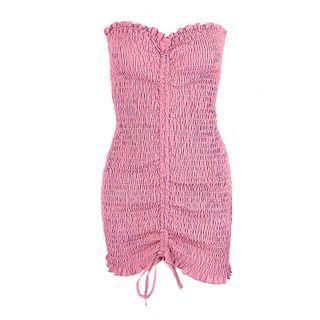 Strapless Drawstring Smocked Mini Bodycon Dress