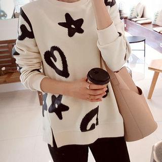 Slit-hem Printed Sweatshirt