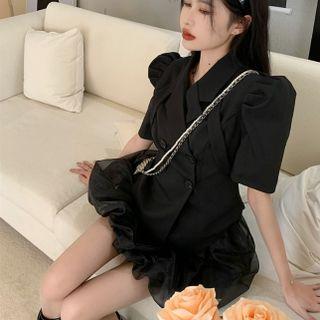 Short-sleeve Double-breasted Blouse / Puffy Skort