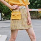 Gingham A-line Skirt With Belt & Pouch