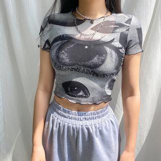 Short-sleeve Eye Print Cropped T-shirt