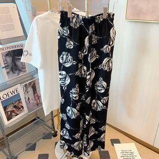High Waist Rose Print Loose Fit Pants