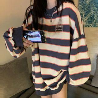Striped Lettering Sweatshirt Stripe - Blue - One Size