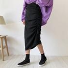 Drawstring-side Midi Skirt Gray - One Size