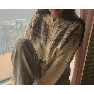 [dearest] Raglan-sleeve Patterned Cardigan (beige) One Size