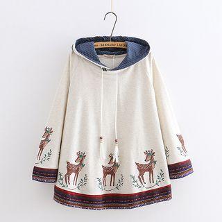 Deer Pattern Print Hooded Cape