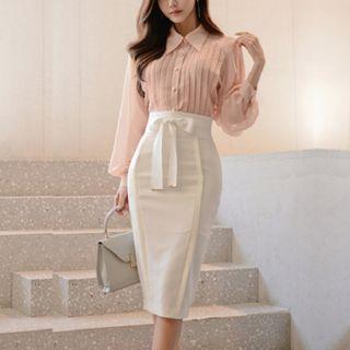 Pintuck Blouse / Pencil Skirt / Set