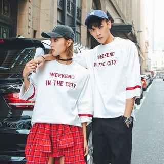 Couple Matching Embroidered 3/4-sleeve T-shirt