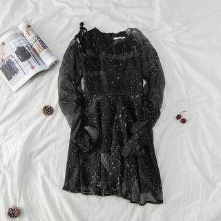 Asymmetric Cutout Shoulder Printed Chiffon Midi Dress