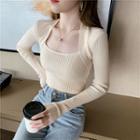 Square-neck Long-sleeve Knitted Top