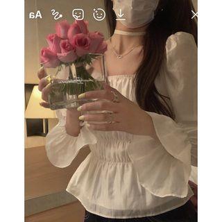 Bell-sleeve Square-neck Peplum Blouse