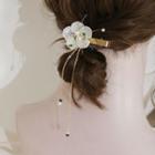 Flower Fringed Hair Clip White & Gold - One Size