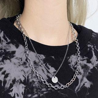 Set Of 2: Stainless Steel Disc Pendant Necklace + Chunky Necklace 2 Piece - Necklace - One Size