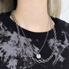 Set Of 2: Stainless Steel Disc Pendant Necklace + Chunky Necklace 2 Piece - Necklace - One Size